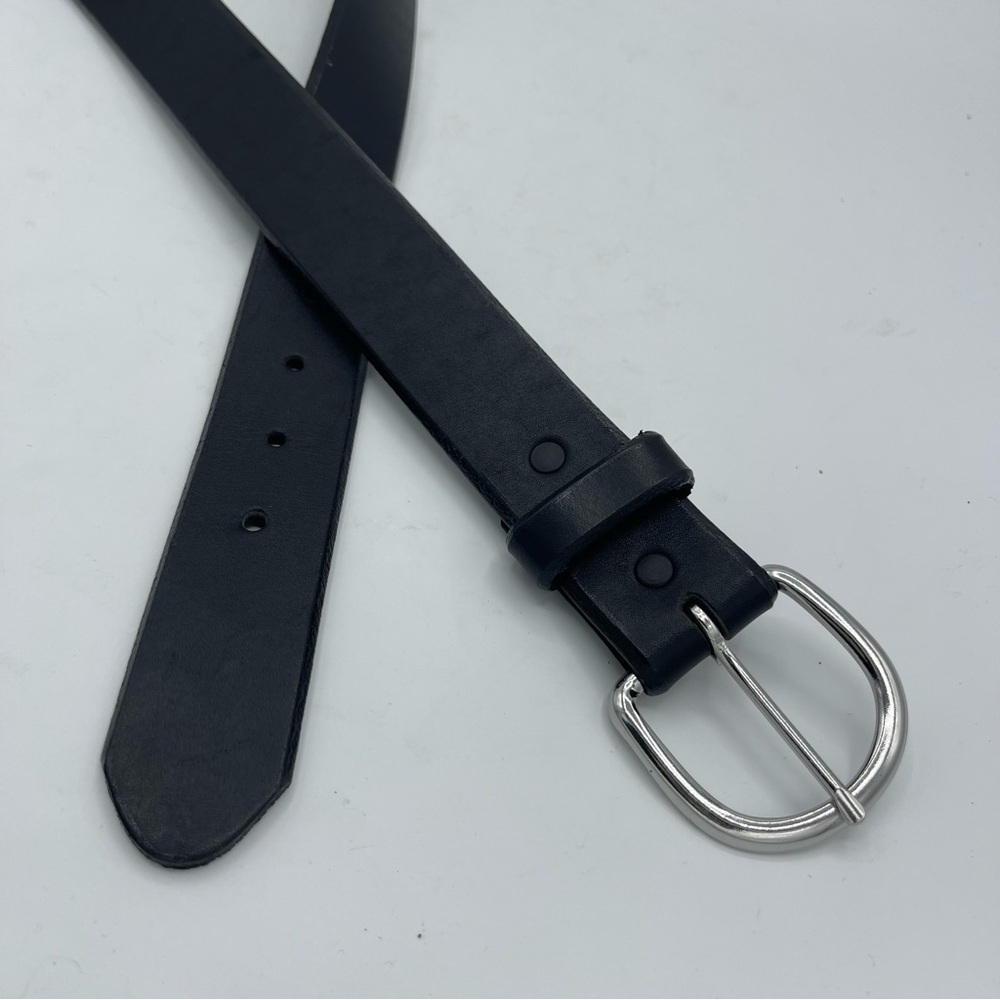 Silver Creek Black Top Grain Leather Belt Men's Size 38 Made USA Silver Buckle